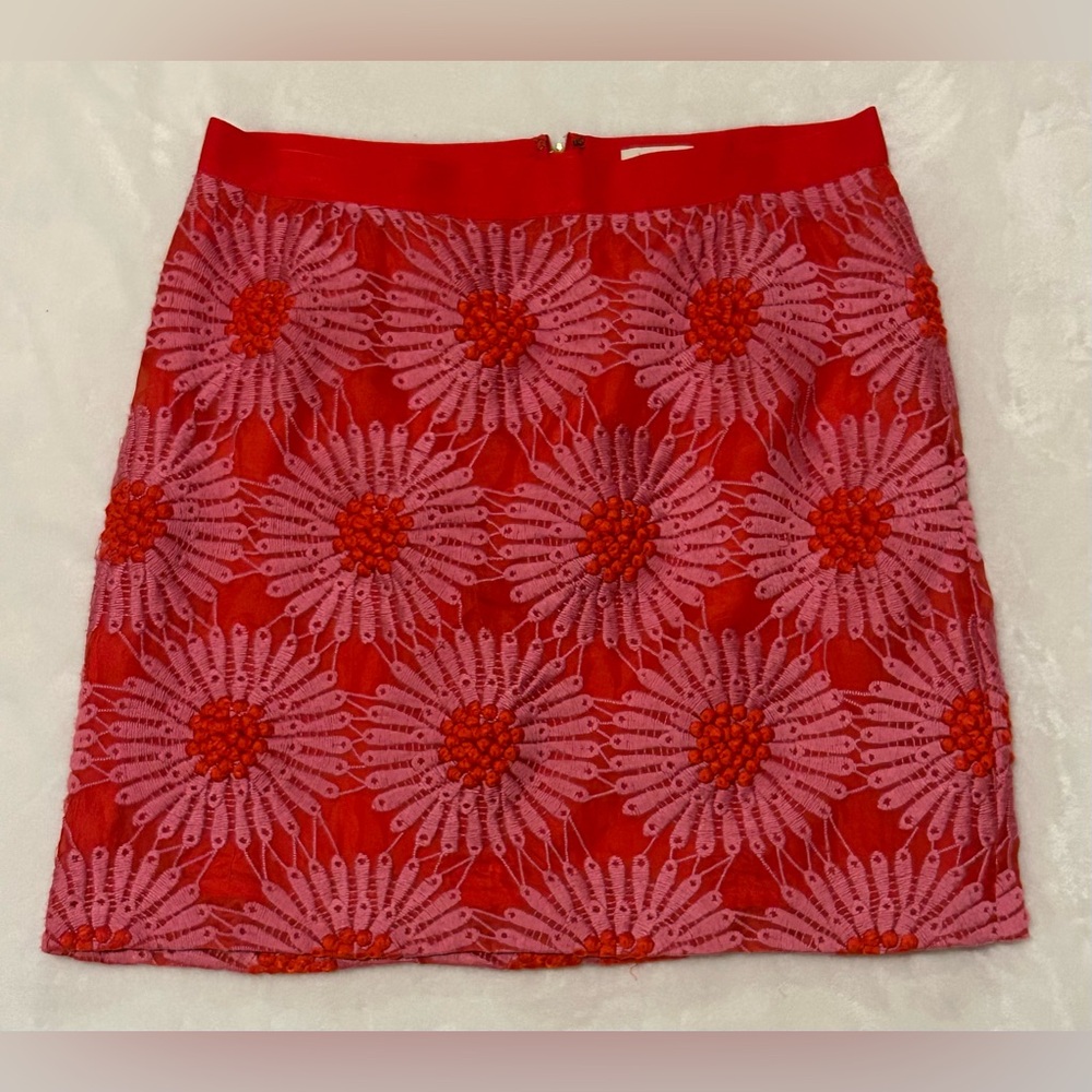 KATE SPADE SKIRT THE RULES PINK FLORAL EMBROIDERED PENCIL SKIRT Size 10